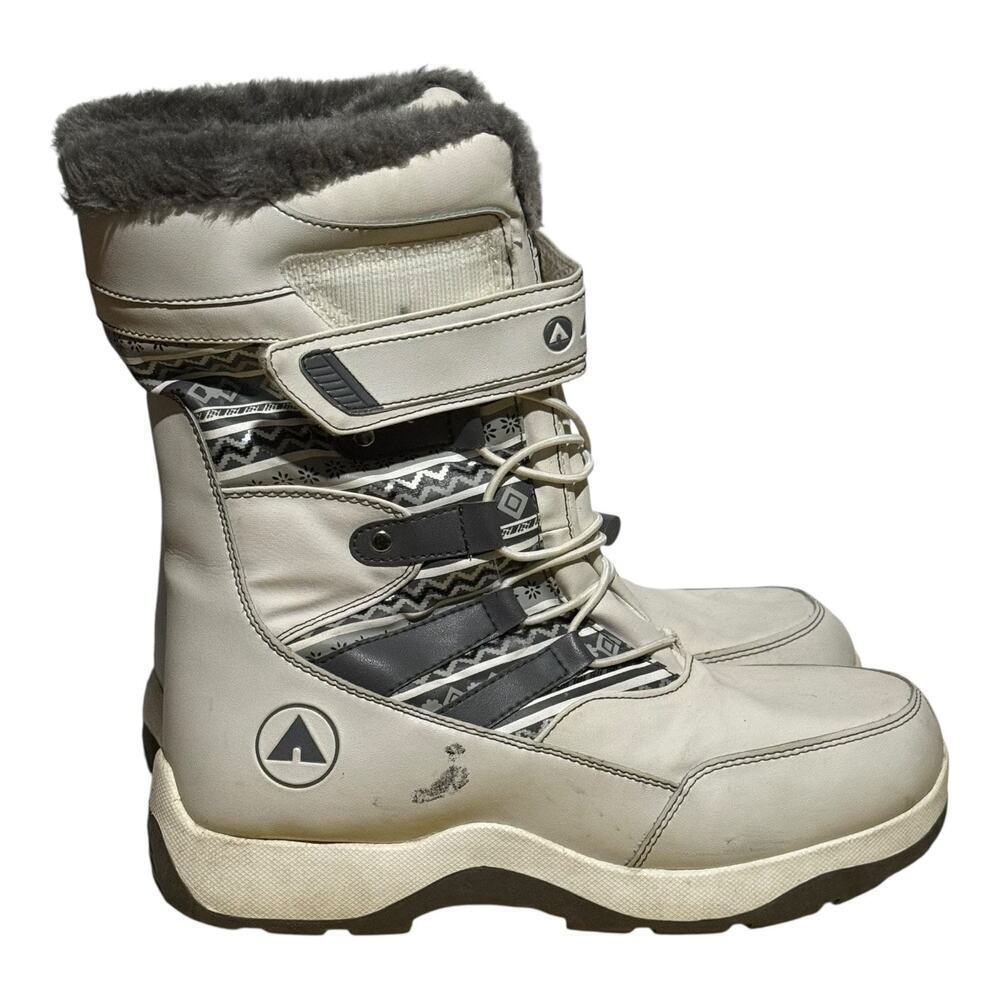 AirWalk Women's Winter Snow Boots Faux Fur White Gray Lace Up Size 9